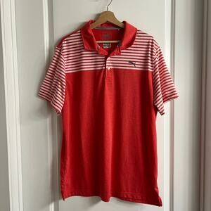 Puma Golf Striped Performance Polo – XL (Red/White)